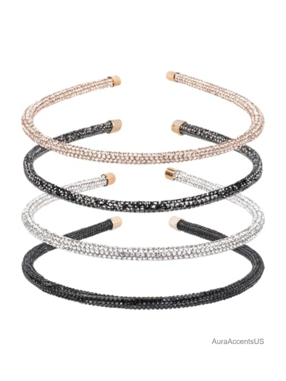 4 Pack Rhinestone Headbands Glitter Sparkly Diamond Hoop Thin Hair Accessory